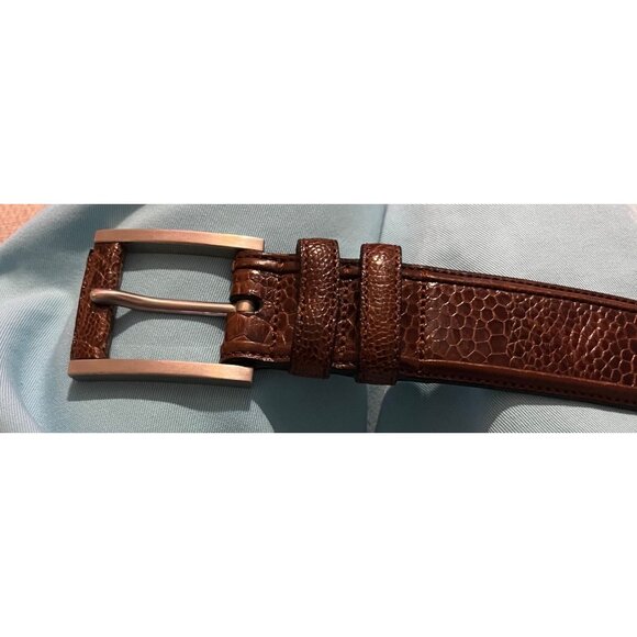 Genuine Ostrich Leather Belt Brown Size 38 Textured Pattern - Picture 1 of 9